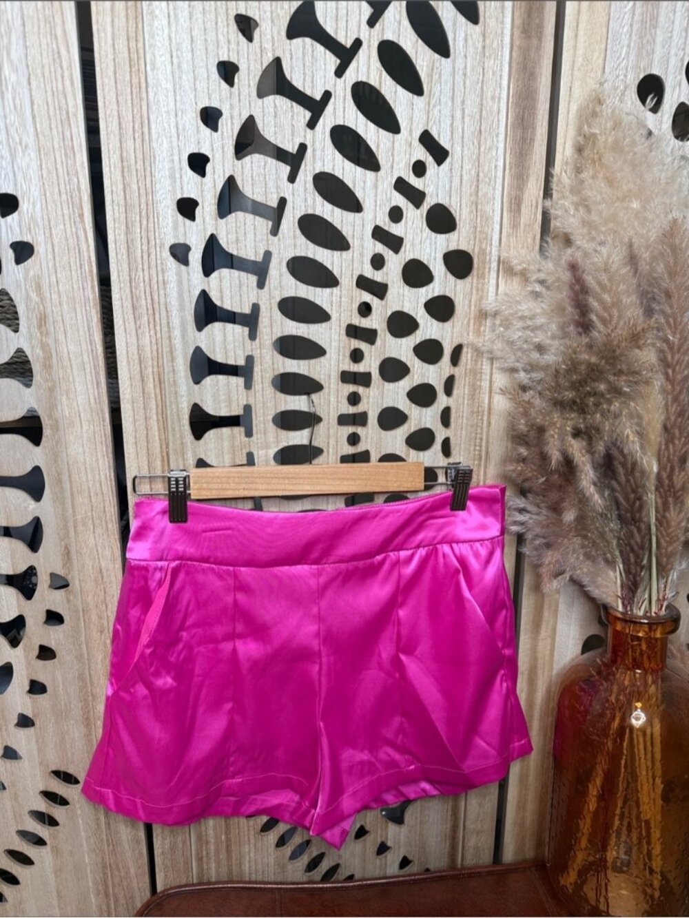 Source Unknown Bright Pink Satin High-Waist Shorts